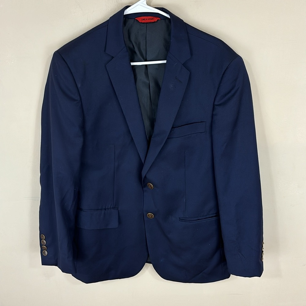 Linea Uomo Navy 100% Wool Sport Coat Blazer Jacket Size 39 Short